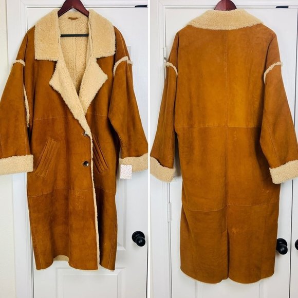 Free People Jackets & Blazers - NWT Free People Sheepskin Marshall Aspen Shearling Suede Long Chestnut Coat M